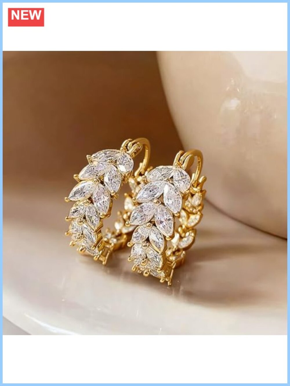 Leaf Shaped Hoop Earrings with Marquise CZ Bling Dazzling Jewelry for Women